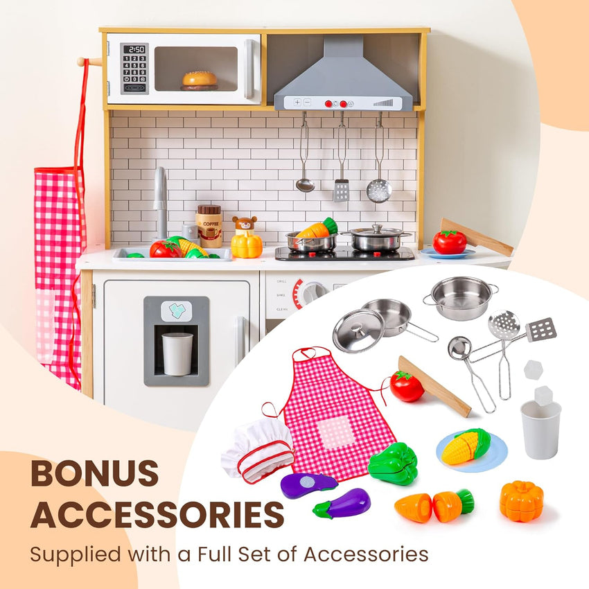 Play Kitchen for Kids - Toy Kitchen Set for Toddlers with Realistic Lights and Sounds. Kids Kitchen Playset with Abundant Toy Food Set