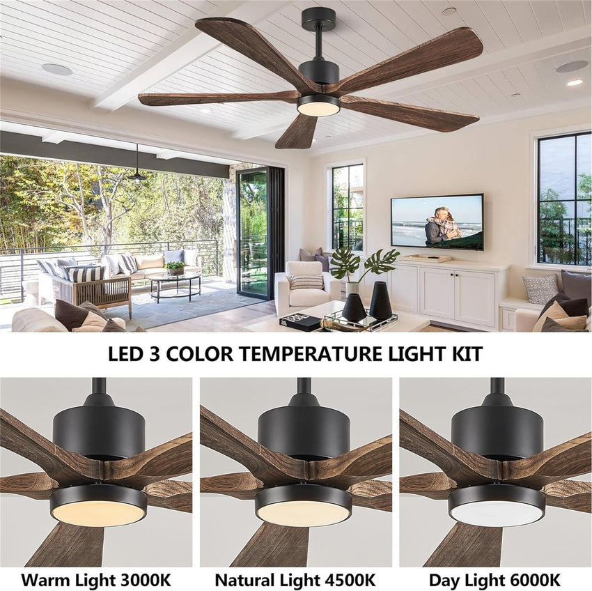 Ceiling Fans with Lights. 60 inch Outdoor Ceiling Fans with Lights for Patio and Remote Control. Modern Ceiling Fan with Light. 5 Solid Wood Blades 6-Speed Reversible DC Motor (Dark Brown)