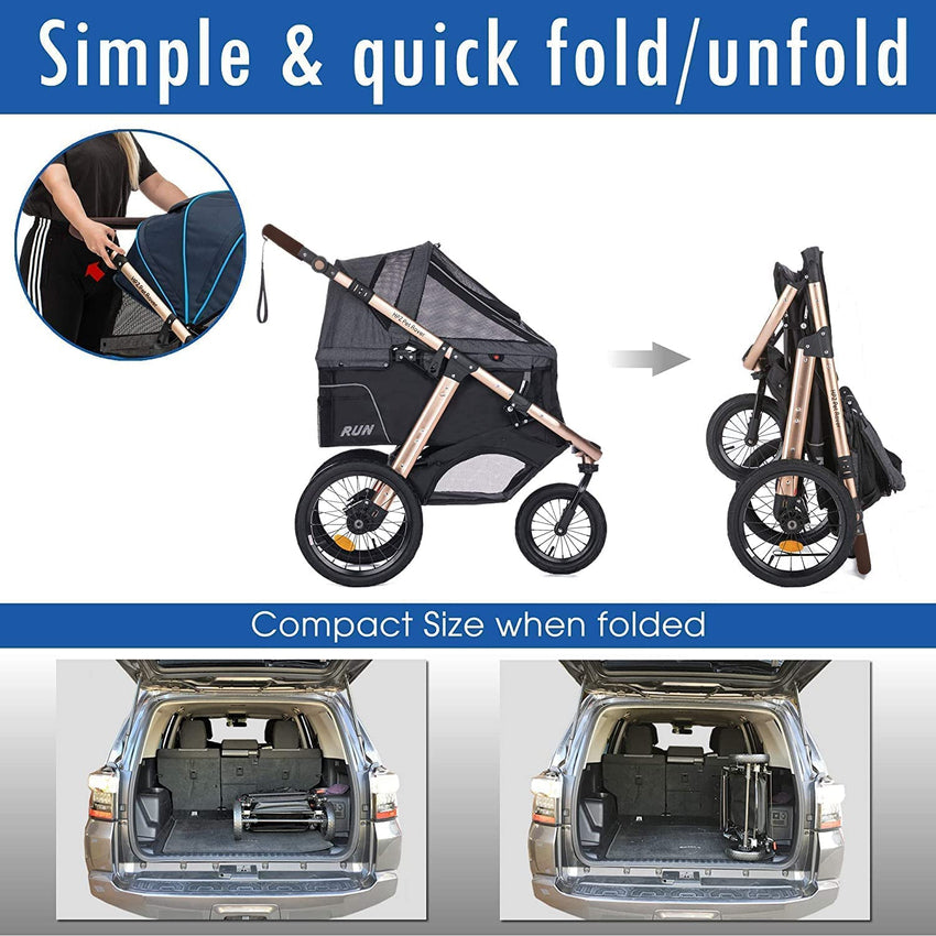 Jogging Sports Stroller with Comfort Rubber Wheels/Zipper-Less Entry/1-Hand Quick Fold/Aluminum Frame for Small/Medium Dogs. Cats and Pets (Green Camo)