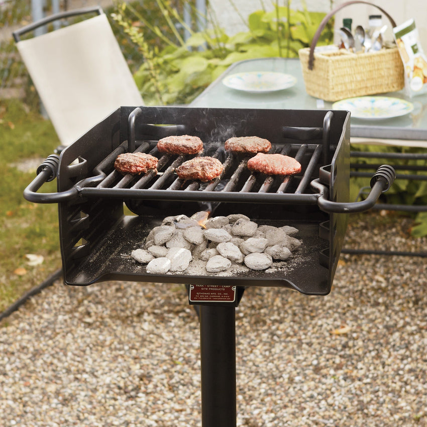 Pilot Rock Park Style Steel Outdoor BBQ Charcoal Grill and Post. Black