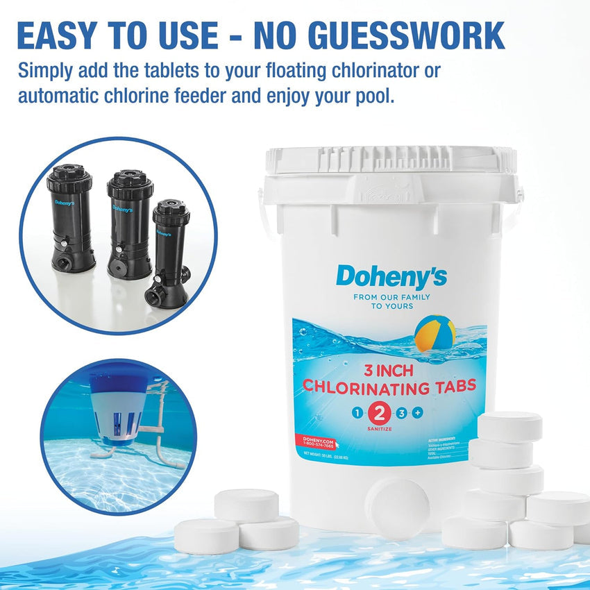 Doheny's 3 Inch Stabilized Chlorine Tablets | Pro-Grade Pool Sanitizer. Long Lasting. Slow Dissolving. 99% Pure Tri-Chlor. Individually Wrapped - 50lb
