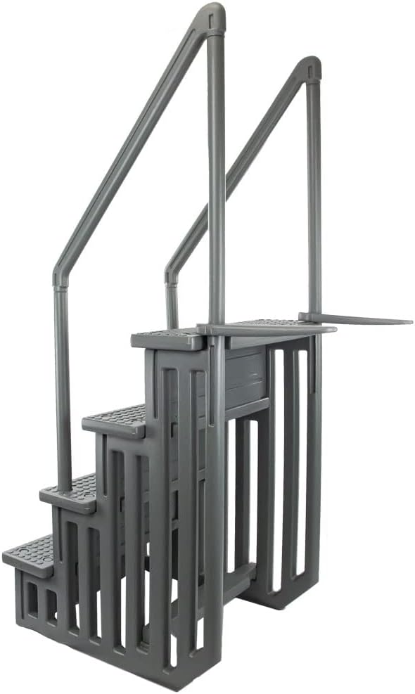 Select Anti-Slip in-Pool Steps | Gray | for Above Ground Swimming Pools | Can Mount to Decks 48 to 54 H | Safety Stairs Capacity Up to 300 lbs