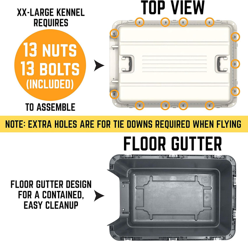SportPet Designs Plastic Kennels Rolling Plastic Airline Approved Wire Door Travel Dog Crate. XXX-Large. Gray