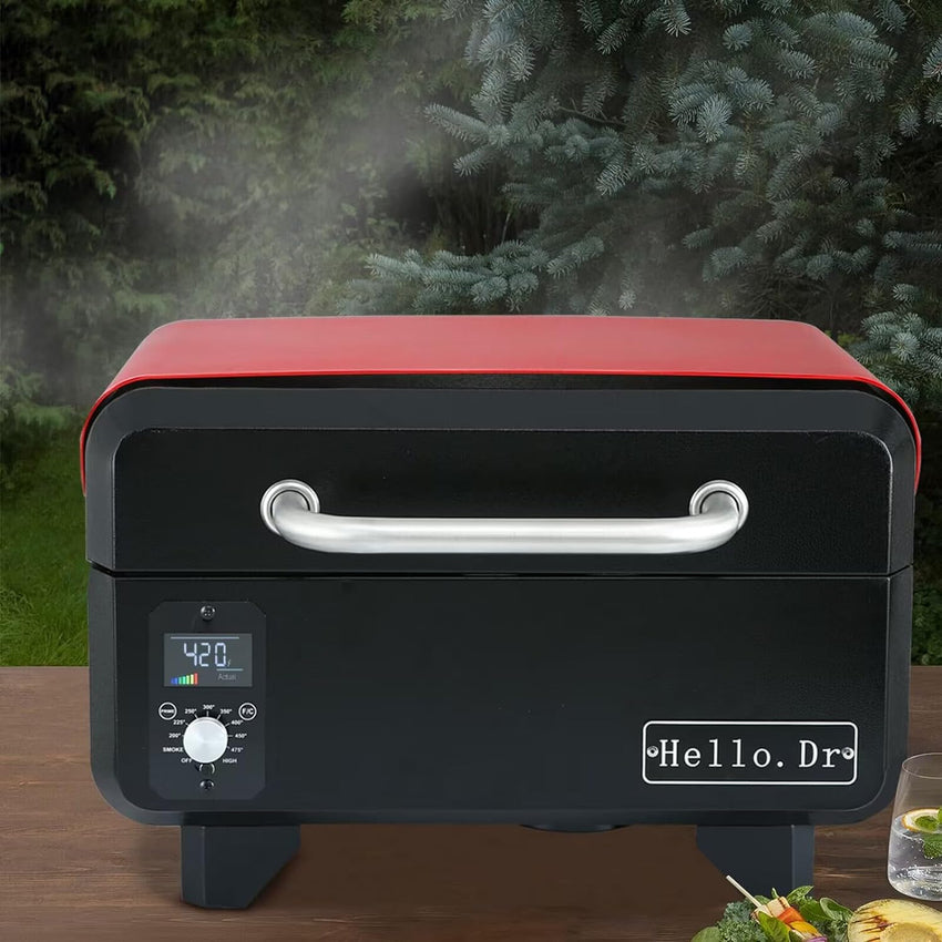 Portable Wood Pellet Grill and Smoker.Electric Outdoor 8 in 1 Tabletop Grills for RV Camping Tailgating RV Cooking BBQ. Intelligent Temperature Control and Superheated Steam Technology