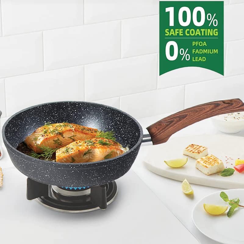 Kitchen Academy Induction Cookware Sets - 12 Piece Green Cooking Pan Set. Granite Nonstick Pots and Pans Set