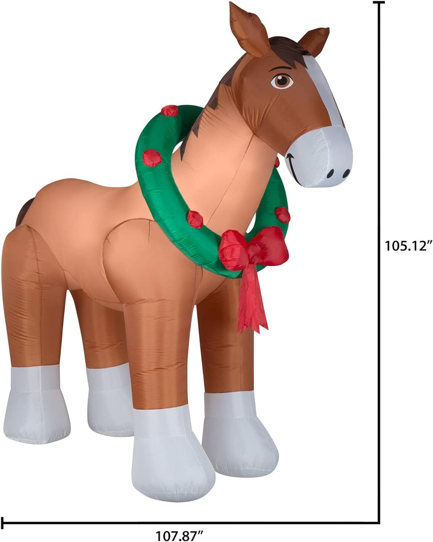 Christmas Inflatables Clydesdale Horse Holiday Inflatable. 9 Foot Wide and Lights Up. Comes with Tether Stakes. Rope. Power Supply and Two Bonus Repair Patches Brown MTR-17148